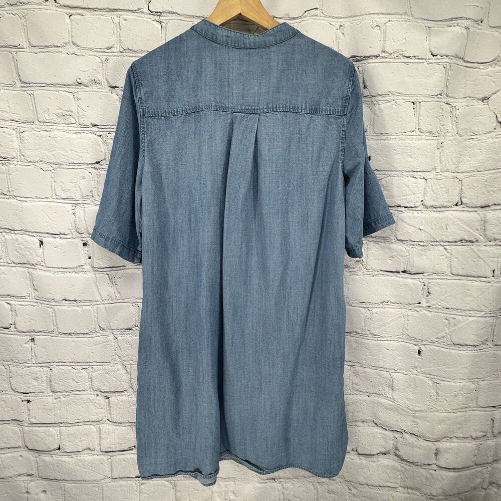 Philosophy Shift Dress L Blue Chambray Lace Up Boho Coastal Lagenlook - Picture 6 of 15